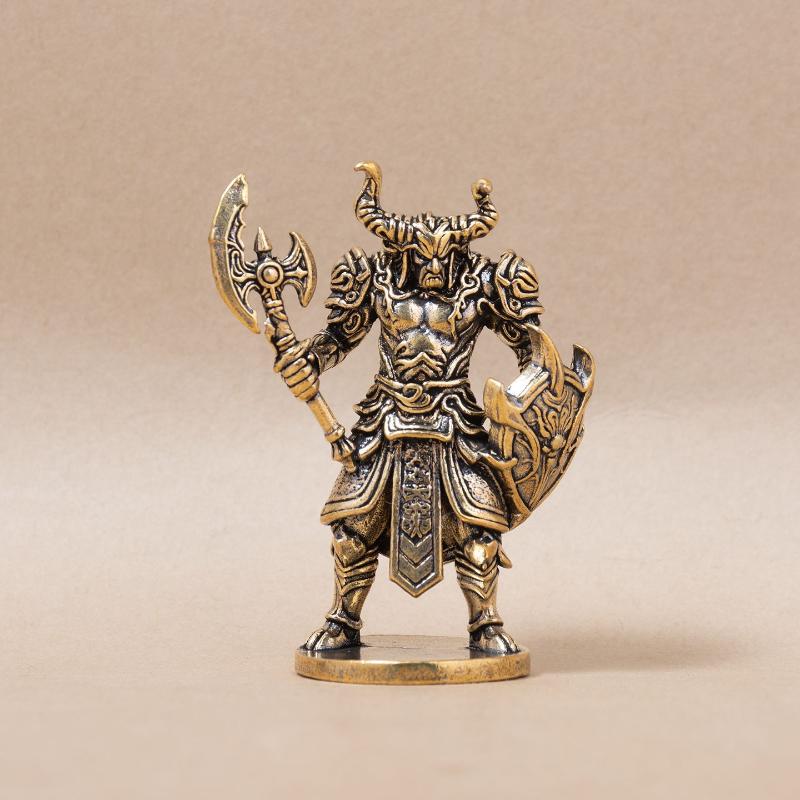 Vintage Brass Medieval Warrior Ornament Axe & Shield Design Durable Collectible Figurine for Home Shelf Decor