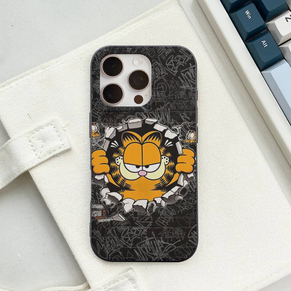 Cute Anime G-Garfields Cat Corrugated Pattern Case For IPhone 16E SE4 12 17 16 15 14 13 11 Pro Max Stripe Cover