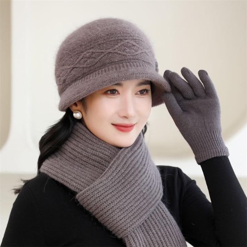 Grandma's Warm and Cold proof Rabbit Fur Basin Hat for Middle Aged and Elderly Mothers Cotton Hat Women's Hat New Autumn and Winter Woolen Hat