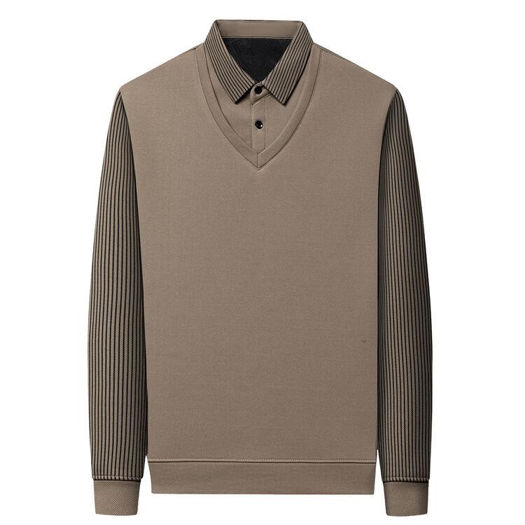 Spring And Autumn Men'S Fake Two-Piece Long-Sleeve T-Shirt, Men'S Business Casual Middle-Aged Striped Polo Shirt Base Layer Top, Men'S Wear