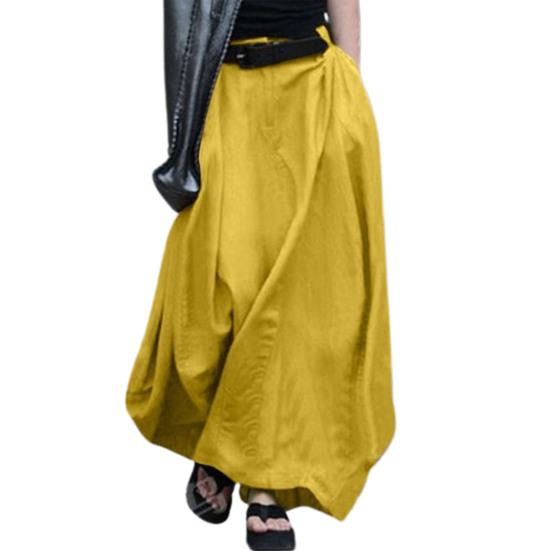 High Waist A-Line Ankle-Length Women Skirt Solid Color Office Maxi Skirt Female Clothing
