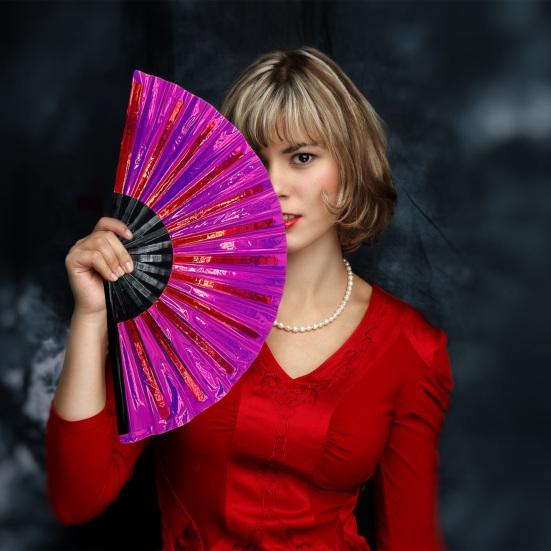 Yousheng Colorful Kung Fu Fan Holographic Foldable PVC Fan Ergonomic Handle Smooth Opening Closing Performance Fan Folk Craft Fan