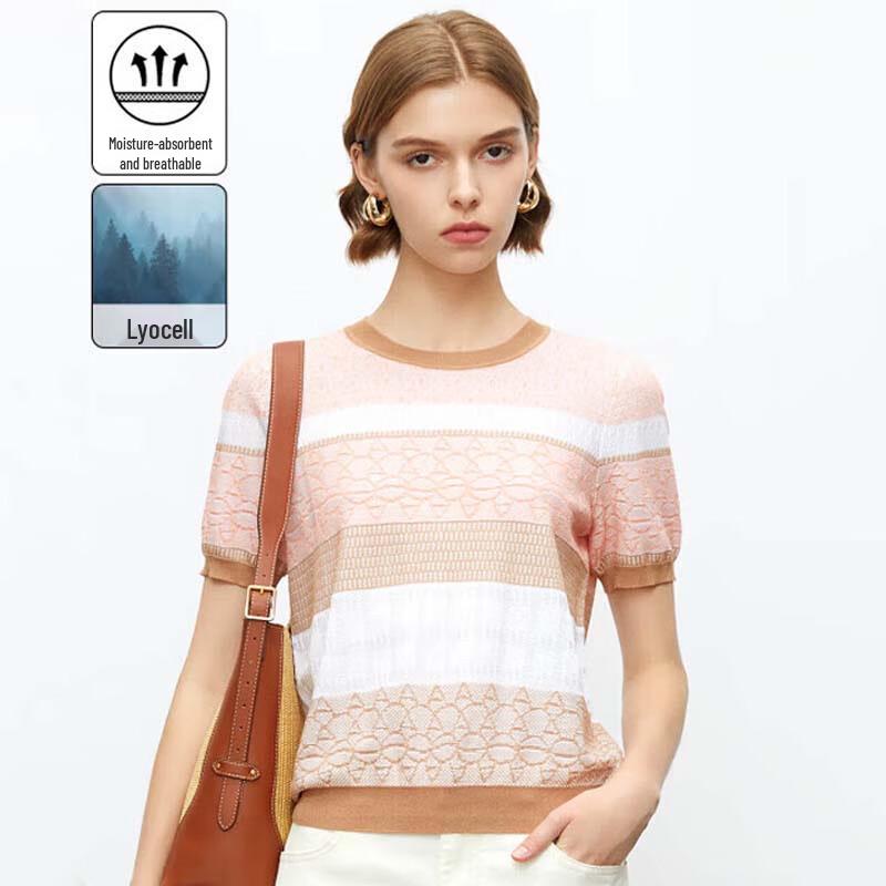 

JESSIE Женский полосатый трикотажный топ из лиоцелла с коротким рукавом L