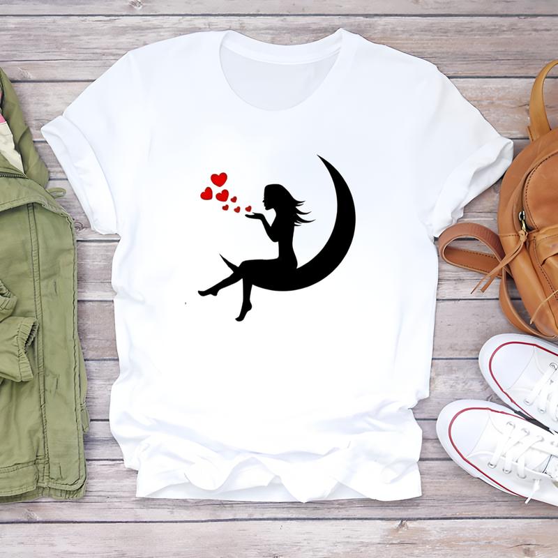 Summer Trendy Cute Printed Women's T-shirt, Short-sleeve Daily Fashion Top for Women, Stylish and Comfortable.