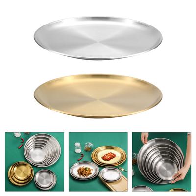 Set of 4 304Stainless Steel Dinner Plate Round Metal Dish Serving Dining Plates Suitable for Home and Kitchen Use