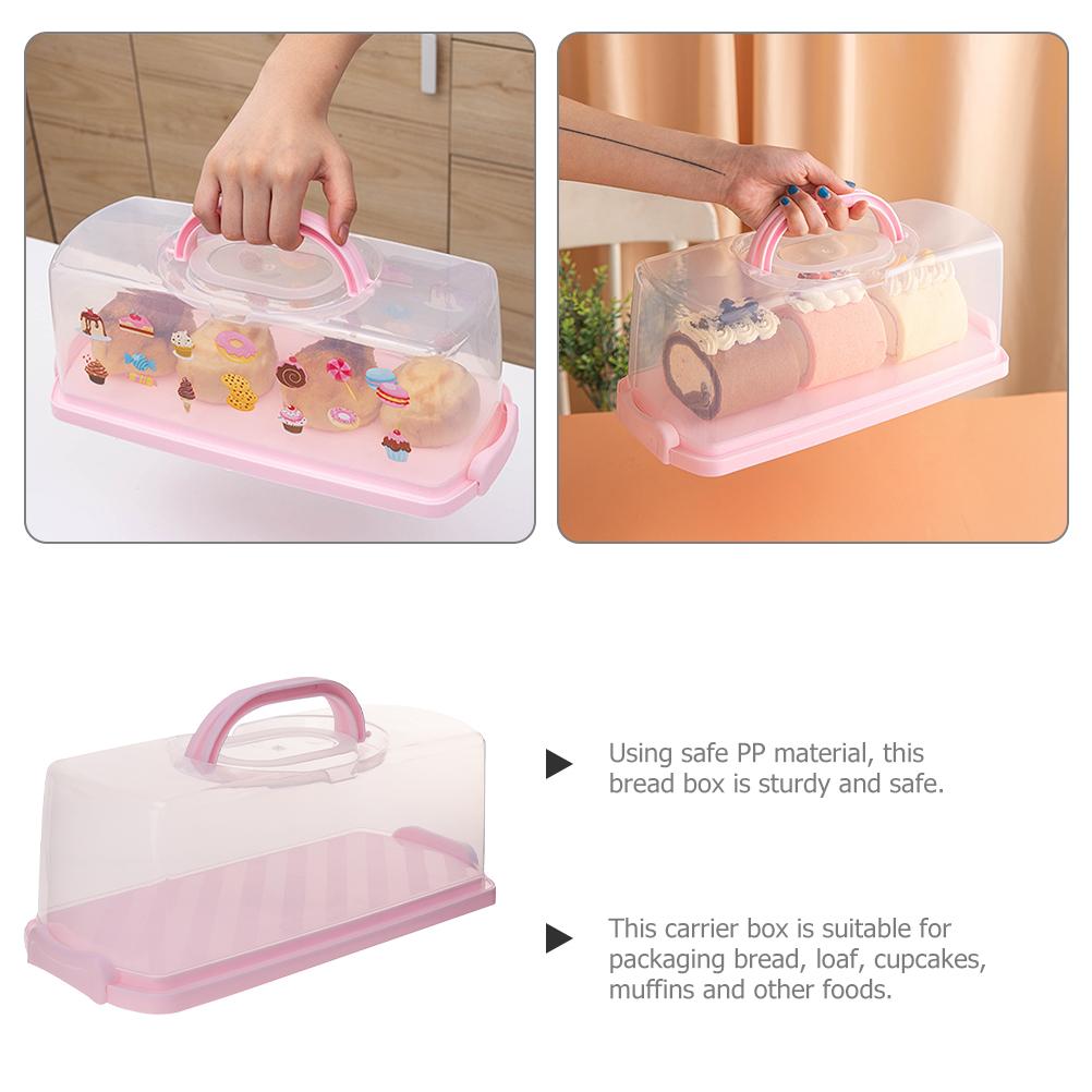 Portable Handheld Bread Box Reusable PP Loaf Cake Keeper Outdoor Picnic Bread Container Rectangular Clear Lid Loaf Bread Storage