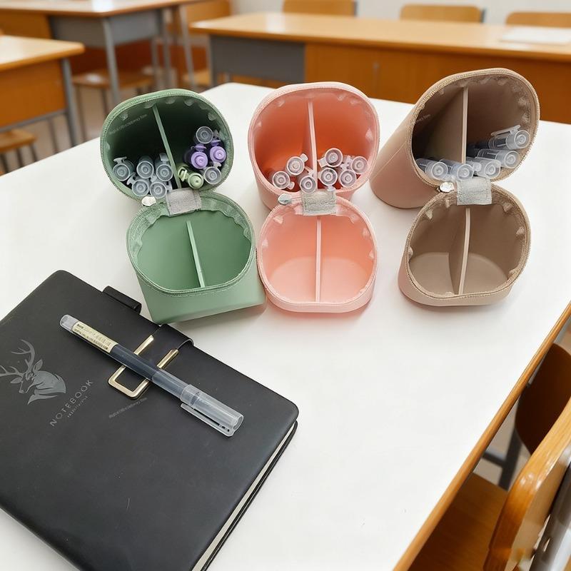Expandable Silicone Pencil Case with 1pc Pen - Large Capacity Foldable Pen Box & Portable Desk Organizer Desk Accessories