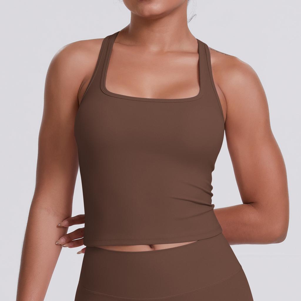 Solid Color I-shaped Brushed Beautiful Back Vest Women's Tight-fitting Quick-drying Sports Running Fitness Top Yoga Clothes