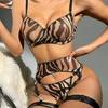 Zebra Pattern Mesh Lingerie - Sexy Three-Piece Set Available Now