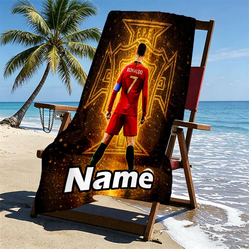 Custom Name Personalized Cristiano Ronaldo Print Beach Towel, for Trip Camping Beach Party Home Decor, Birthday Gift for Family & Friends