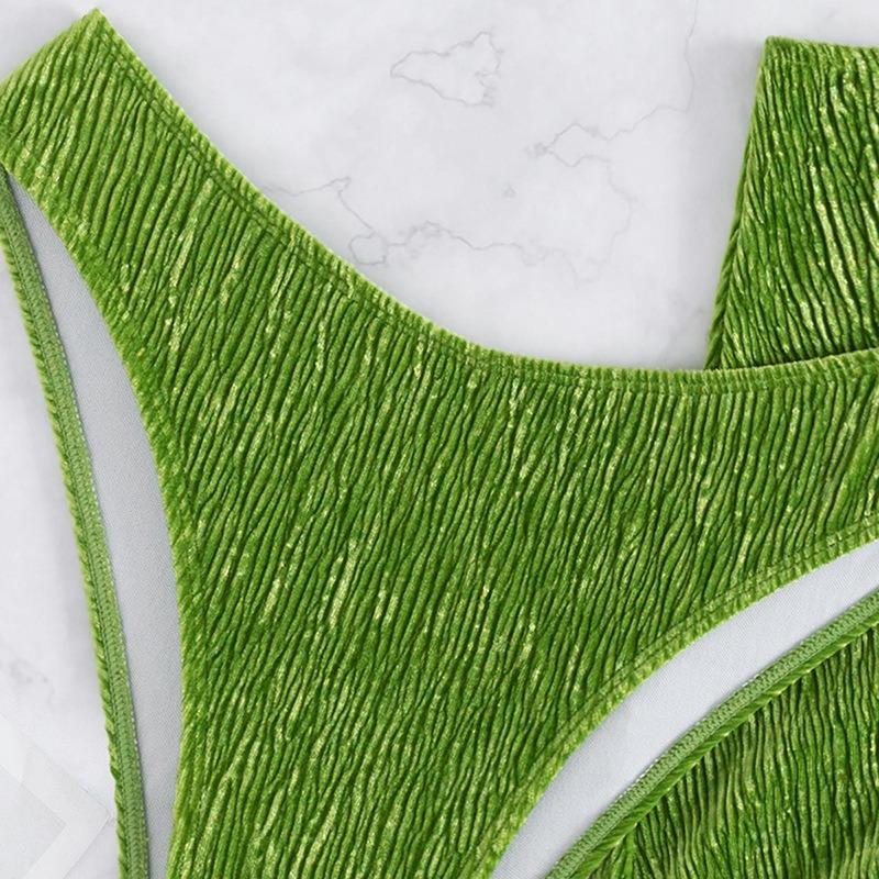 Women Sexy Solid Green Three Piece Split Bikini Swimsuit For Vacation Spa