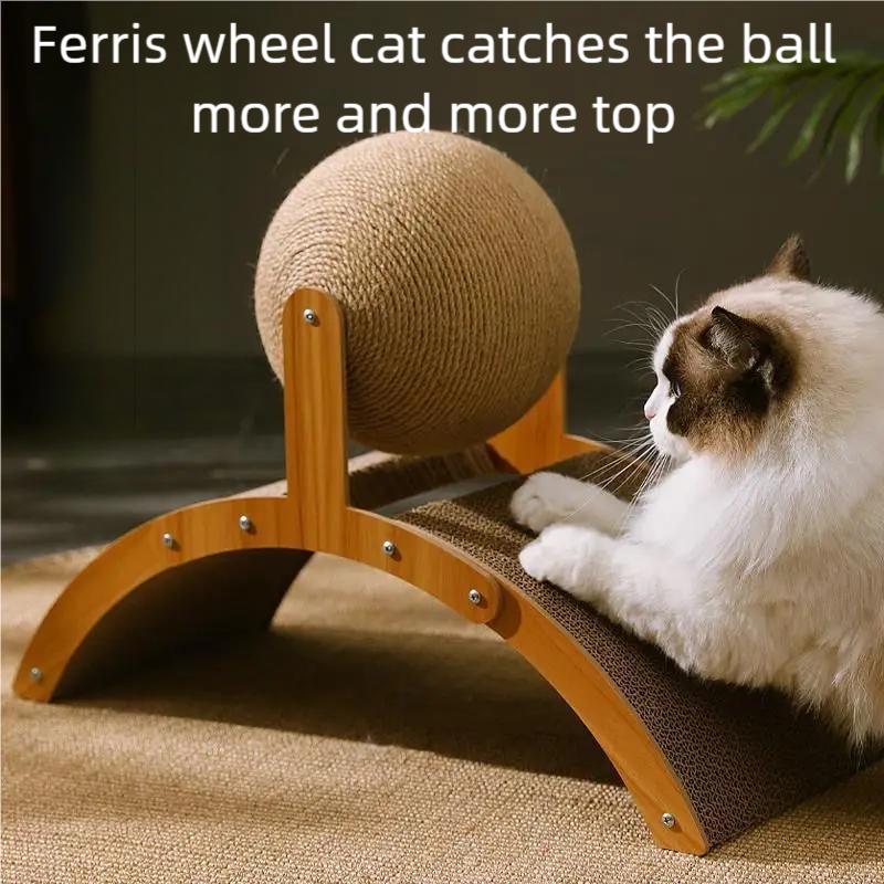 2 in 1, Cat Scratching Ball Wooden Cat Scratcher, Natural Sisal Scratch Board Scratching Column, Wear-resistant Paw Wood Scraper