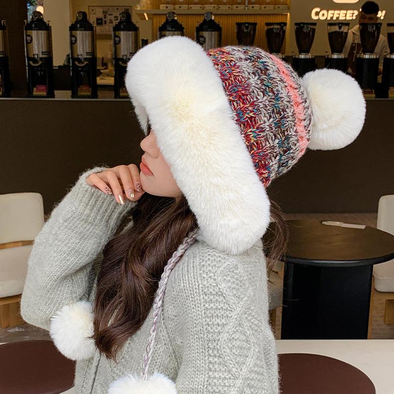 Women's Autumn and Winter Wool Knitted Hat Plush Thickened Warm Windproof Hat Northeast Cold Ear Protection Hat