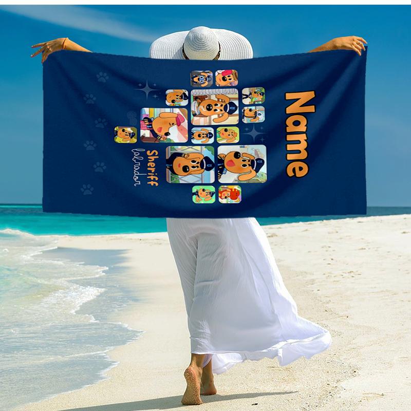 Custom Name Ultra-Soft Beach Towel with Sheriff Labrador Theme,Ideal for Pool - Camping, Diving - Perfect Travel Essential, Vibrant Beach Towel.