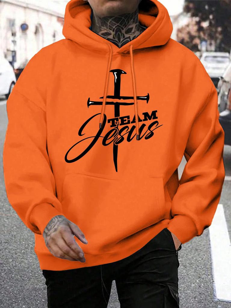 Team Jesus Buchstaben Design Druck Herren Sweatshirt Mode Warm Kapuzenpullover Lässig Tasche Hoodies Herbst Übergröße Streetwear
