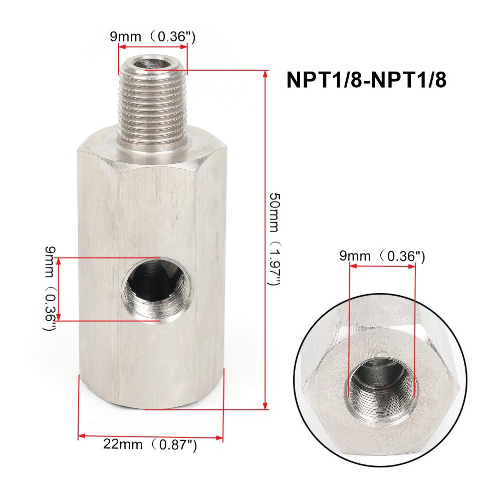 New Side Holes Oil Pressure Sensor Connector 1/8 NPT Female To 1/4NPT 1/8NPT 1/8BSPT M10 M12 M14*1.5 Feed Line Gauge Tee Adapter