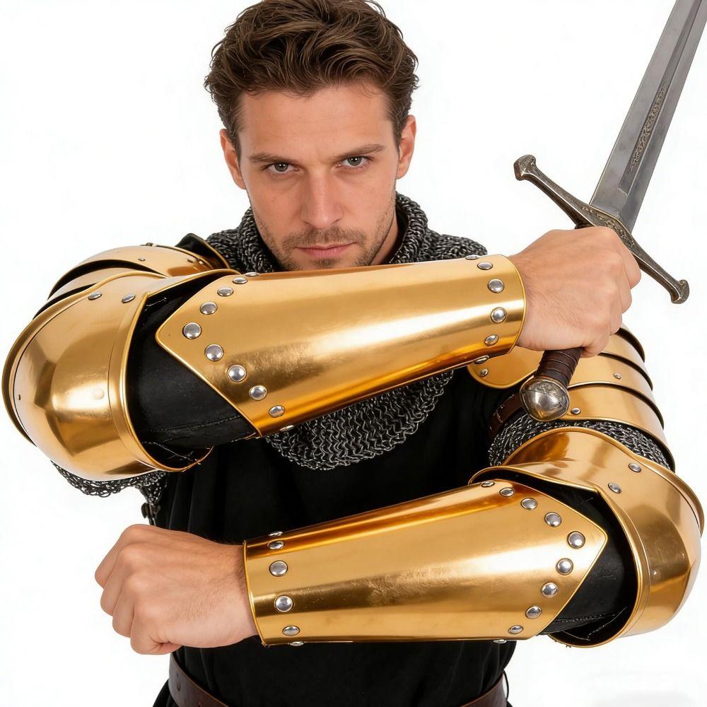 Shiny Metallic Knight Arm Guard Role Playing Cosplay Arm Cuff Medieval Bracers Renaissance Party