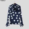 INCERUN Men High Neck Gloves Long Sleeve Polka Dots Twisted Hooded Party Club T-shirts