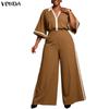 VONDA Oversized Womens Elegant Two Piece Set V Neck Half Sleeve Blouse and Wide Leg Pants Casual Loungewear Outfits