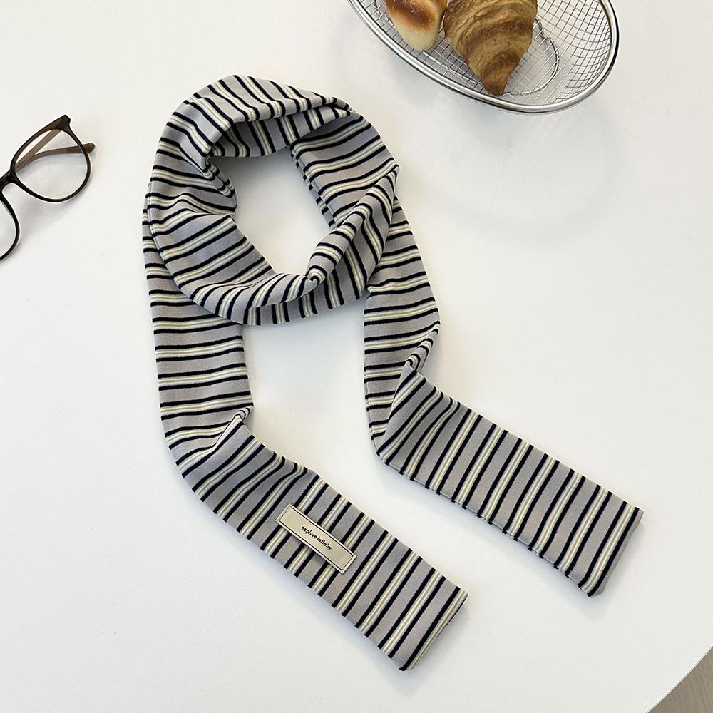 Y2K Harajuku Cotton Scarves Narrow Blue White Striped Scarf Women Fashionable Decorative Neckerchief Winter Warmth Long Scarf