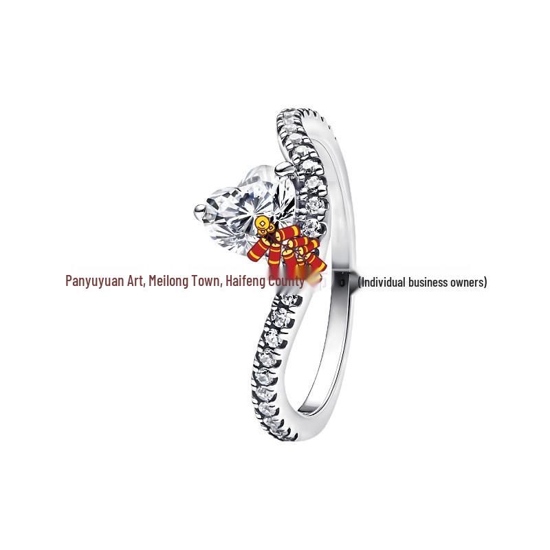 Women's Fashion S925 White Copper Ring with Diamond Inlay - Light Luxury Couple's Niche Design