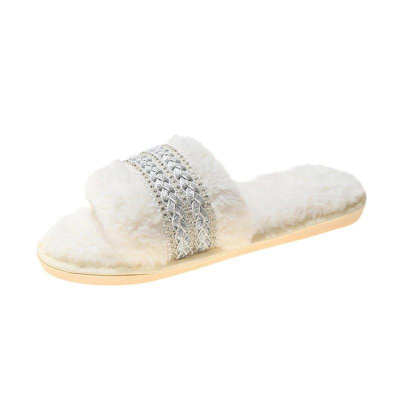 Mao Mao Webbing Slippers 2025 New Home Flat Bottom Warm Slippers Fashion Cotton Slippers