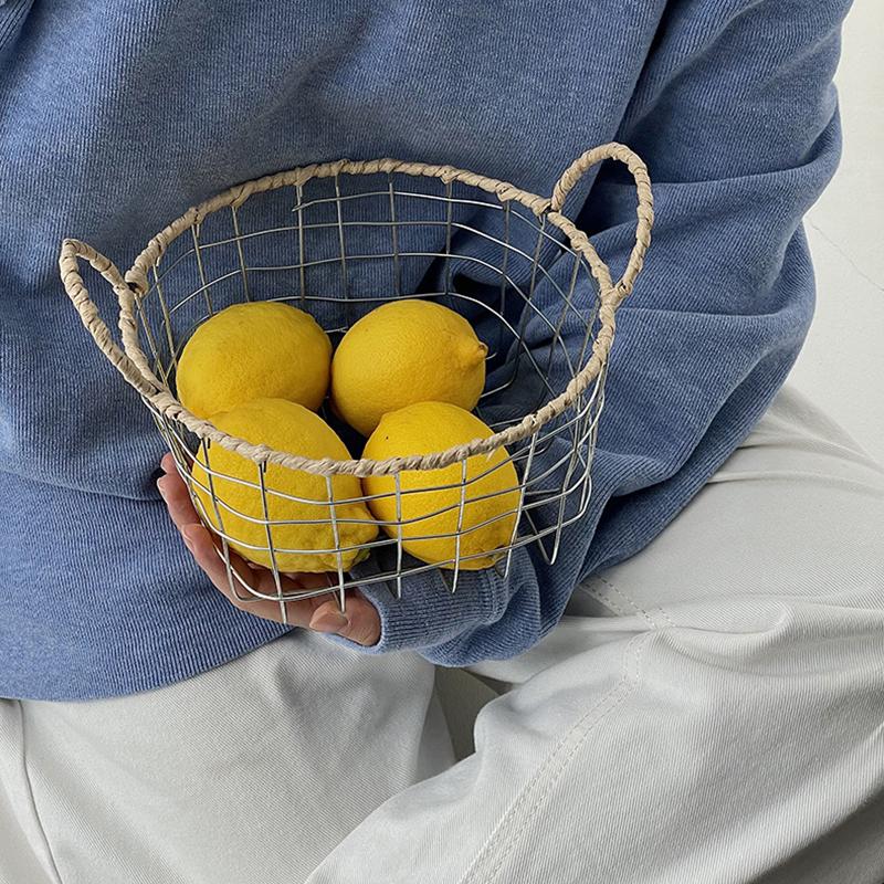 

Ручная корзина, проволочная корзина для хранения, пасторальный стиль, железная художественная полая корзина L