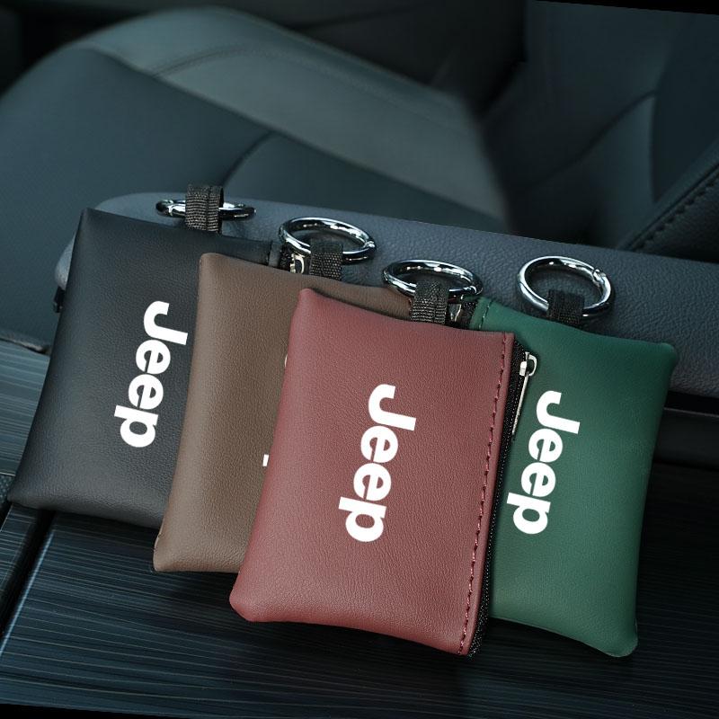 Car Leather Key Bag Coin Wallet Zipper Storage Bag For Jeep Grand Cherokee Wrangler JK Gladiator Compass Renegade Wagoneer Recon ANQ1