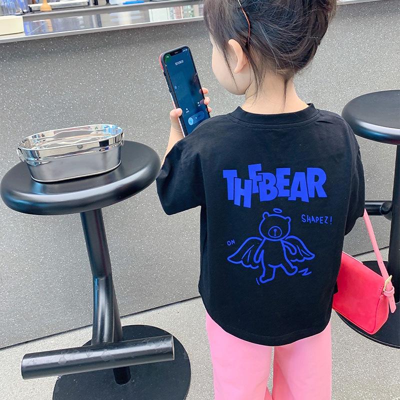 

Девочки, Летняя футболка с коротким рукавом, 2022: Стильный наряд для родителей и детей 150 cm чёрный