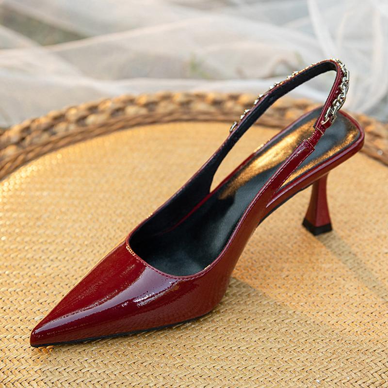 2025 New Summer Concise Pointed Toe Women Pumps Fashion Chain Back Strap High Heels Party Dress Shoes Slingback Sandals