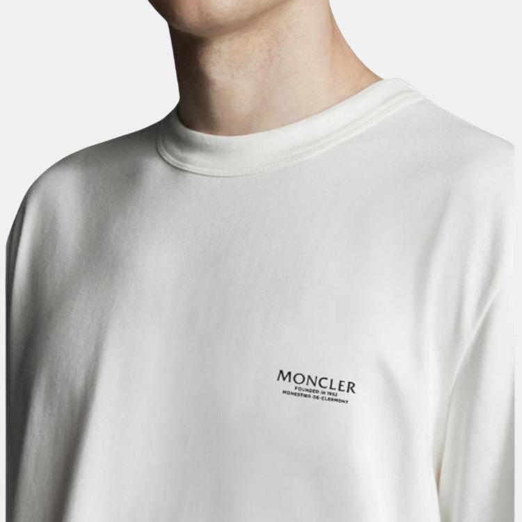 Moncler Męska koszulka z krótkim rękawem i okrągłym dekoltem, blok kolorów z literą, topy Biały H1-091-8C00017-8390T-034