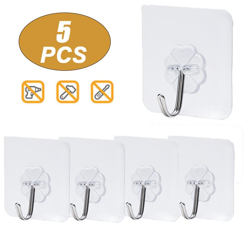 20/10/5Pcs Transparent Wall Hooks Hangers Self Adhesive Door Wall Hangers Hooks for Key Bag Kitchen Bathroom Accessories