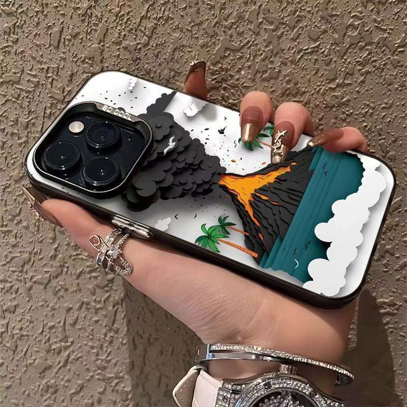 Creative Volcanic Eruption Phone Case For iPhone 16 15 14 13 12 11 Pro Max 7 8 Plus XR XS Max Shockproof Silicone Matte Cover