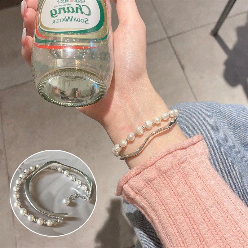 Korean Style S925 Sterling Silver Geometric Cutout Bracelet: Women's Retro Hong Kong Style Bangle