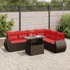 VidaXL Garden Lounge Set with Cushions 7pcs Brown Wicker Acacia, Outdoor Sofa Set, Garden Furniture 3326655