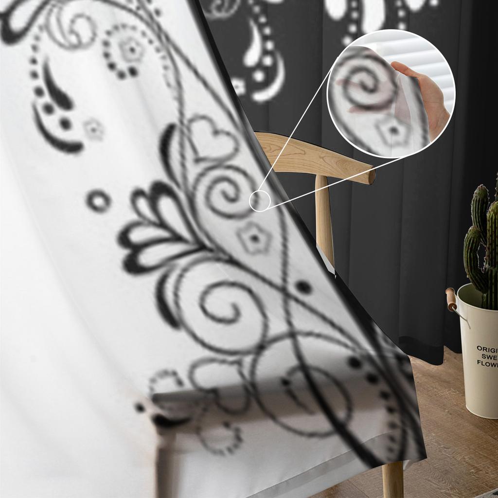 Schwarz-weißer Blumenvorhang für Wohnzimmer, moderne Voile-Tüll-Fenstervorhänge für Schlafzimmer, Küchenvorhänge