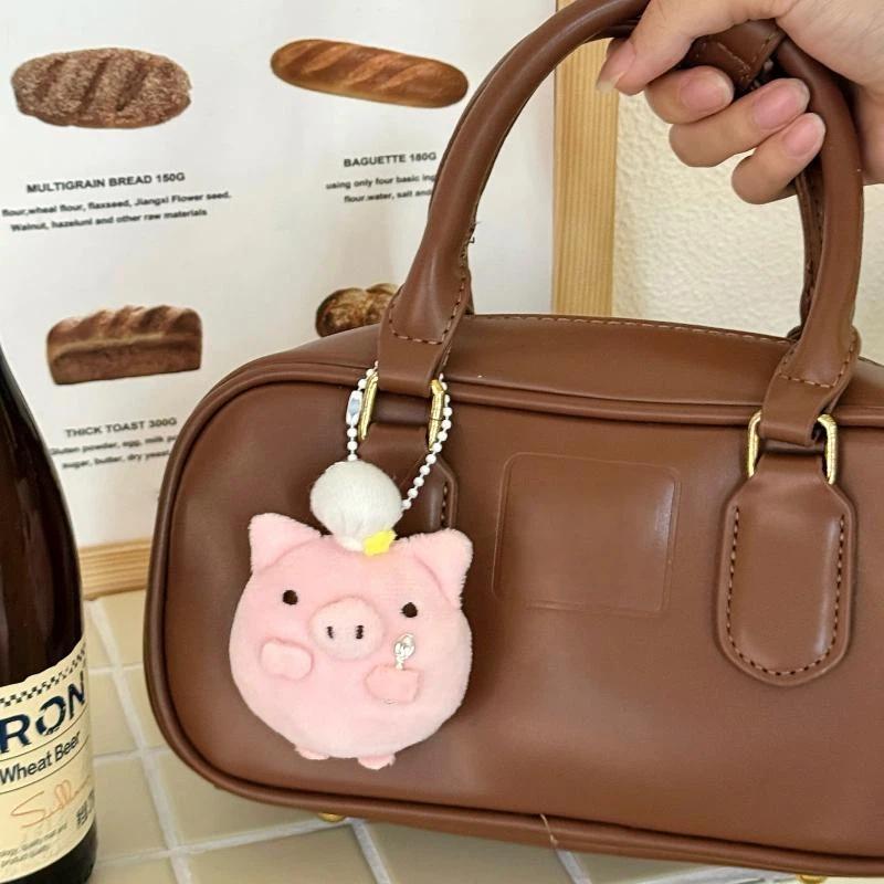 Cute Fluffy Pink Plush Pig Keychain Pendant Soft Stuffed Doll Ornament With Adorable Chef Hat For Backpack Decoration Gifts