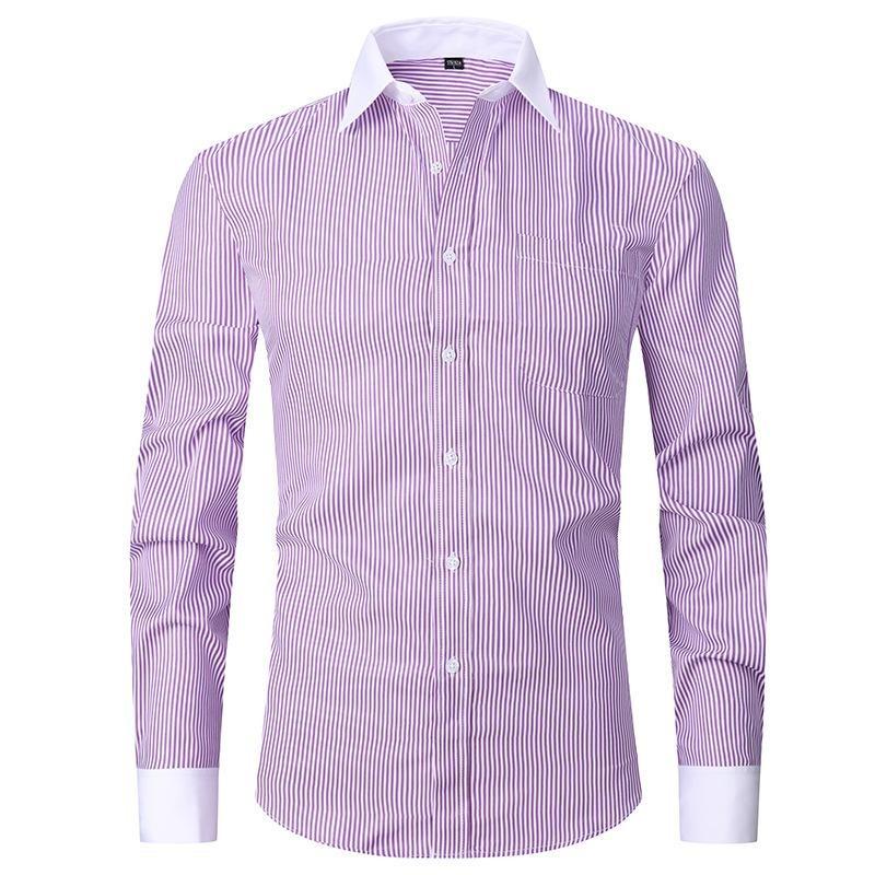 Autumn Men's French Shirt Business Dress Long Sleeve White Shirt Solid Color Twill Shirt