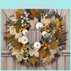 Elegant Autumn Thanksgiving Wreath Featuring White Pumpkin And Colorful Maple Leaves