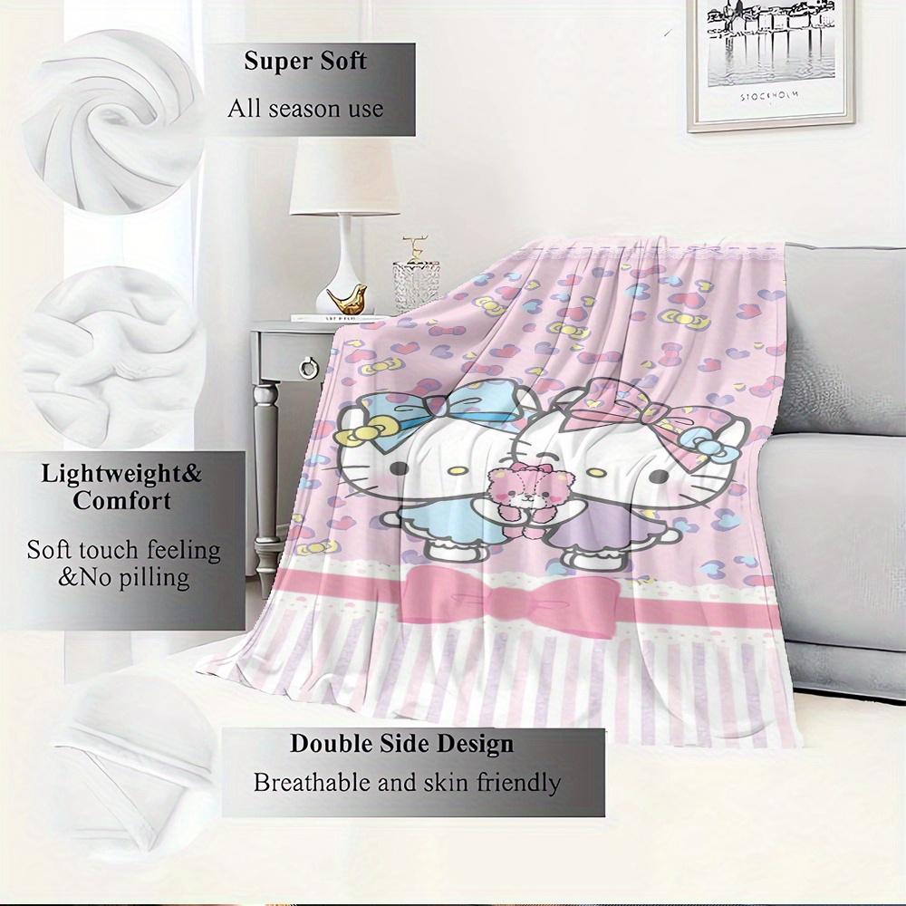 1pc Hello Kitty, Pastel, HeartsDigital Print Fleece Blanket - Contemporary Style, Suitable for All Seasons, Perfect for Home, Travel, or Cam