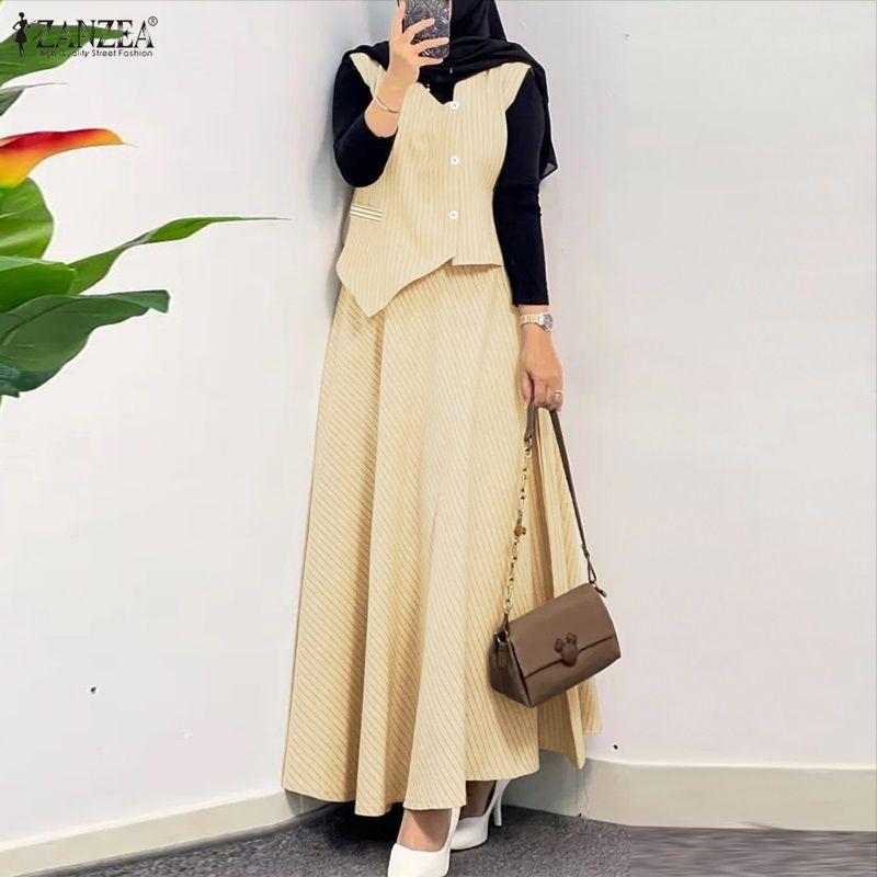 ZANZEA Damskie topy bez rękawów i długie spódnice Casualowe dwuczęściowe zestawy