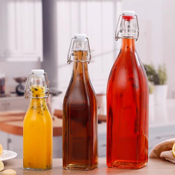 Lock & Lock Transparent Glass Bottle with Square Buckle for Juice, Enzyme, Wine, Homebrew, and Baijiu.