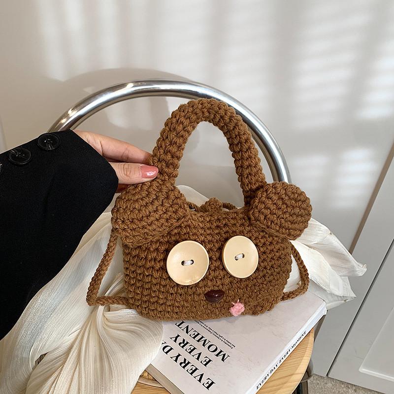 Bolsa de malha adorável com estampa de desenho animado, leve e com um design fofo, perfeita para crianças e pais.