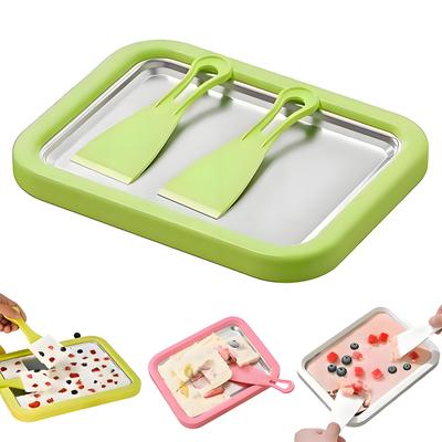 Rechteckiges Eisrollen-Maker-Kit, Eisrollenmaschine für zu Hause mit Sofortgefrierplatte und 2 Schabern, DIY-Eisrollenplatte für Kinder und Erwachsene