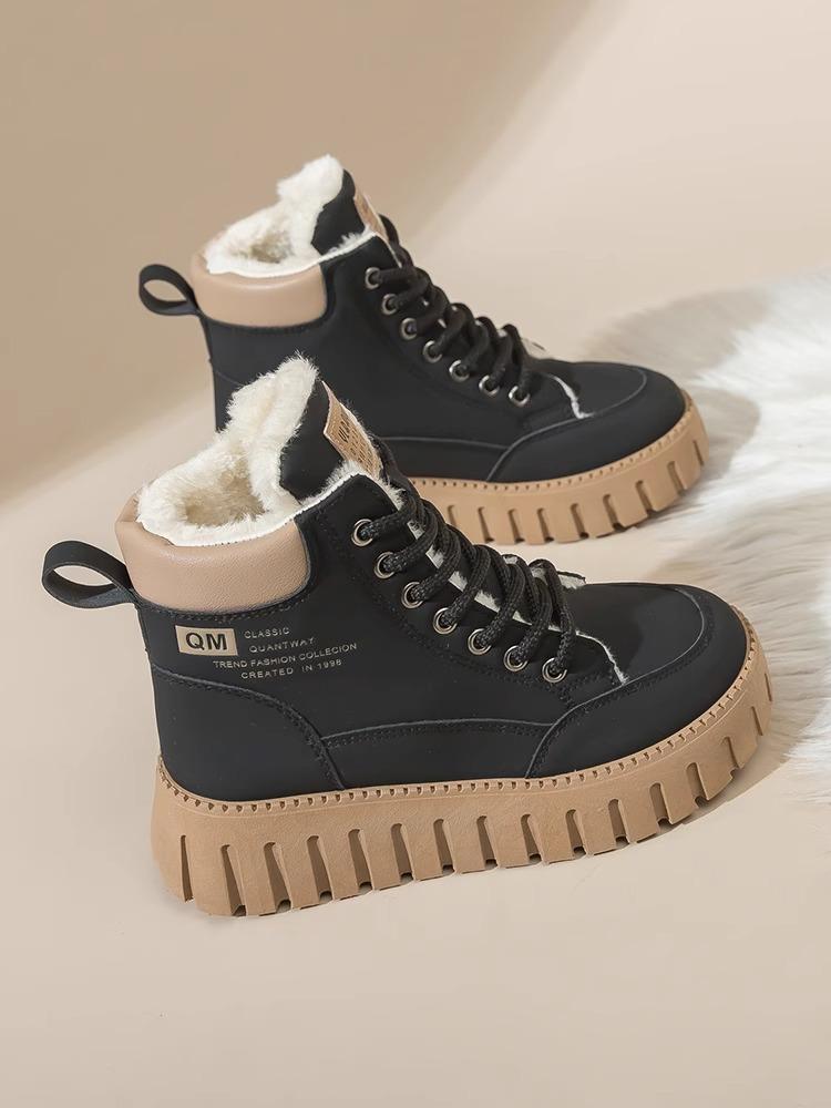 2025 autumn and winter new versatile velvet cotton shoes women's shoes British style Martin women's boots short boots platform snow boots