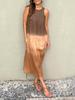 European and American summer cotton and linen round neck sleeveless gradual change dress casual women color matching straight slit