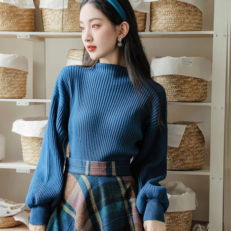 

Осенний синий клетчатый миди-юбка и свитер ретро-комплект в гонконгском стиле One Size