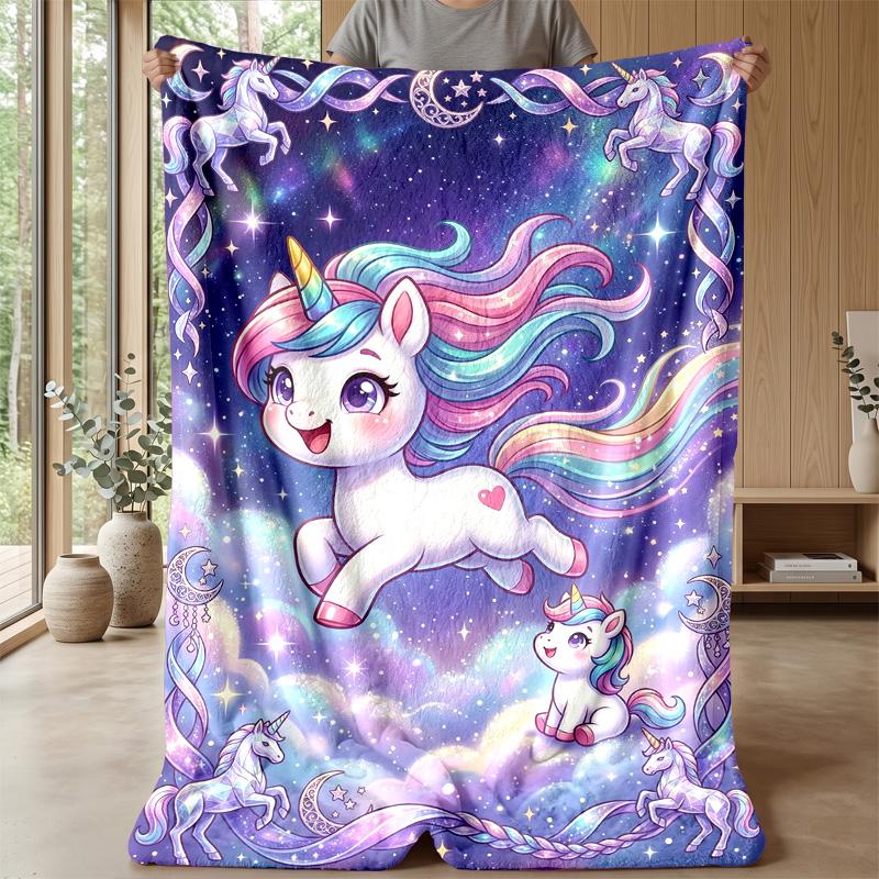 Fantasy Unicorn Scene Theme Blanket Lightweight Warm Flannel Blanket Decorative Throw Blanket for Home Decoration