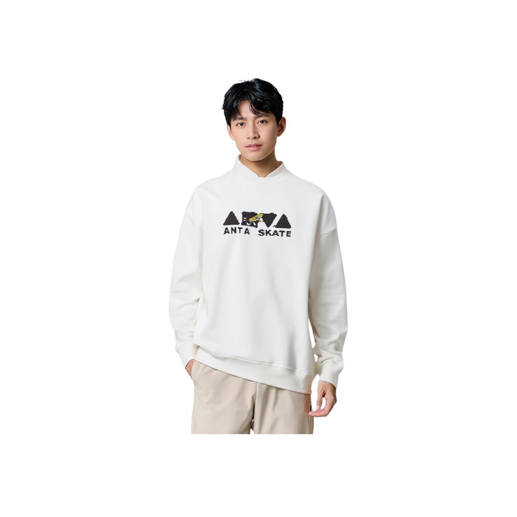 Anta Lifestyle Series National Trend Print Relaxed Round Neck Casual Long Sleeve Sweatshirt Men sweatshirt Ivory 152448713N-1