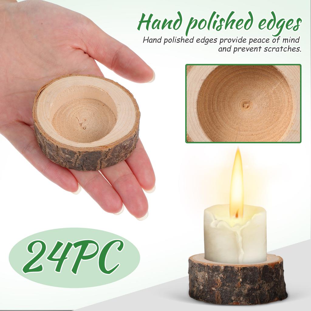 24Pcs Wood Holders Natural Birch Stump Tealight Holder Set for Rustic Centerpieces Home Decor Thanksgiving Christmas